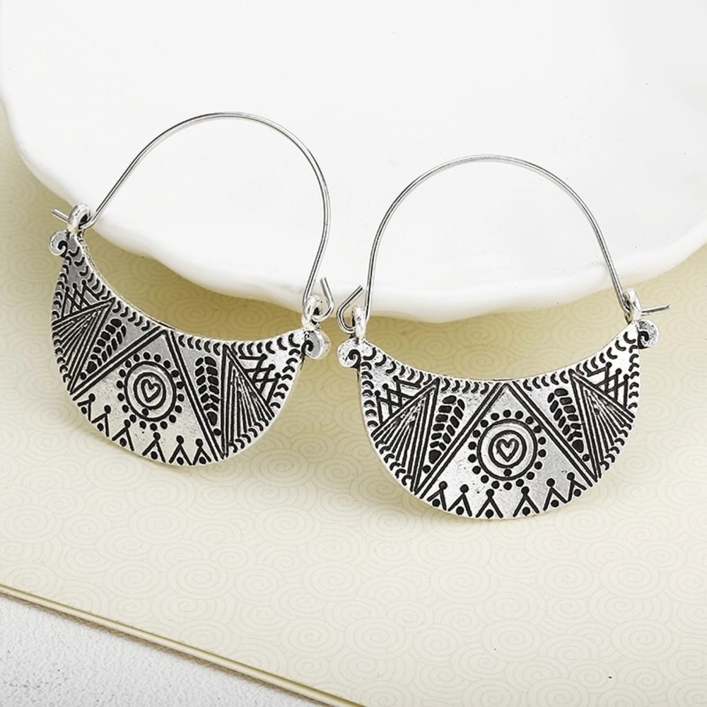 Silver Crescent Moon Dangle Earrings